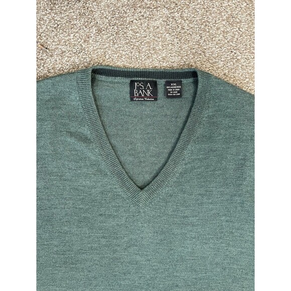 Joseph A Bank Signature Mens 100% Merino Wool V-Neck Sweater XXLarge Green XXL - Picture 3 of 9